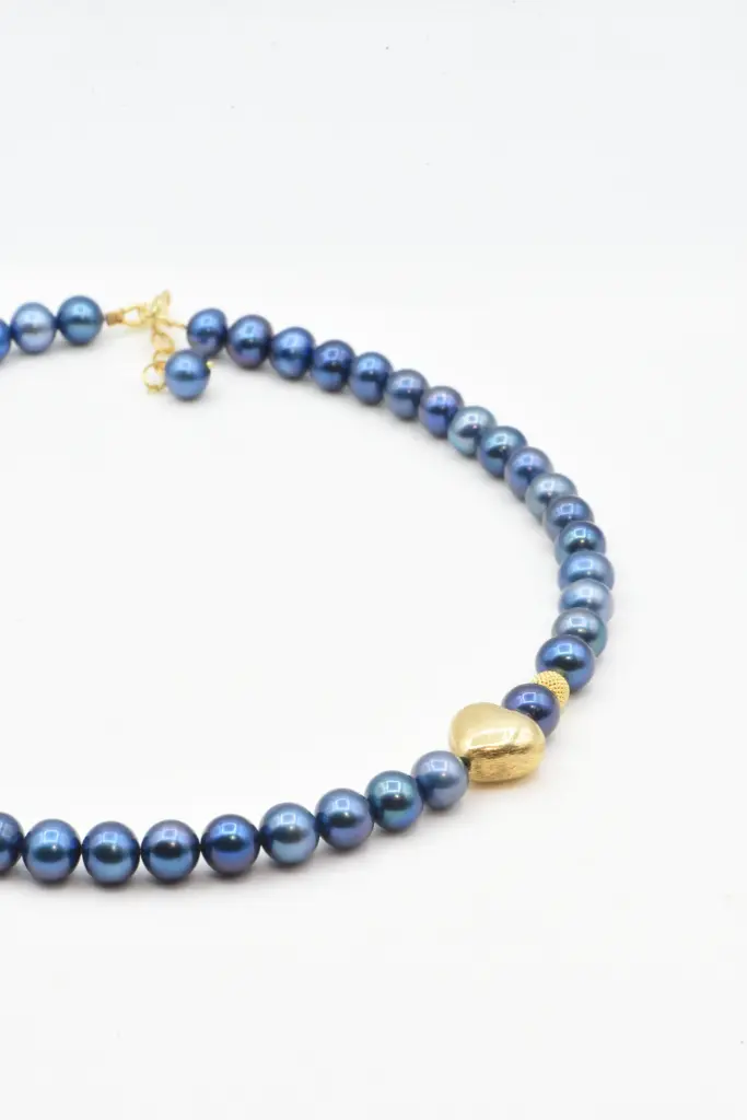 Collier de perle - "HEART" blue