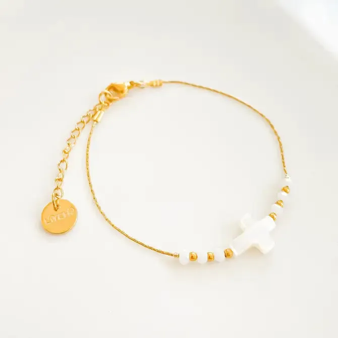 Bracelet LITCHI - Croix de Nacre blanc