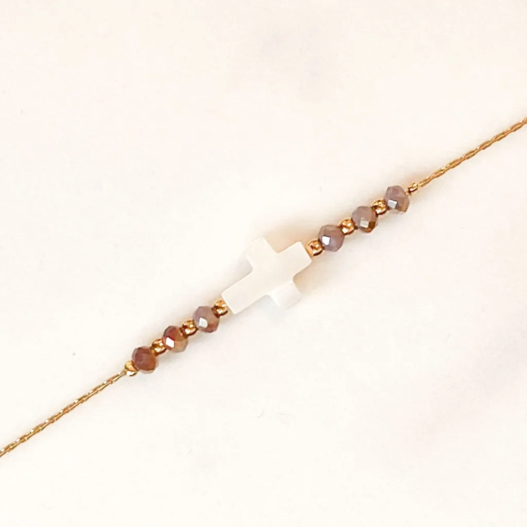 Bracelet LITCHI - "Croix de nacre Grey"