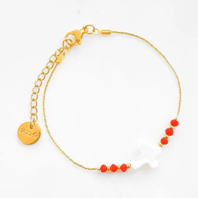 Bracelet LITCHI - "Croix de nacre" rouge