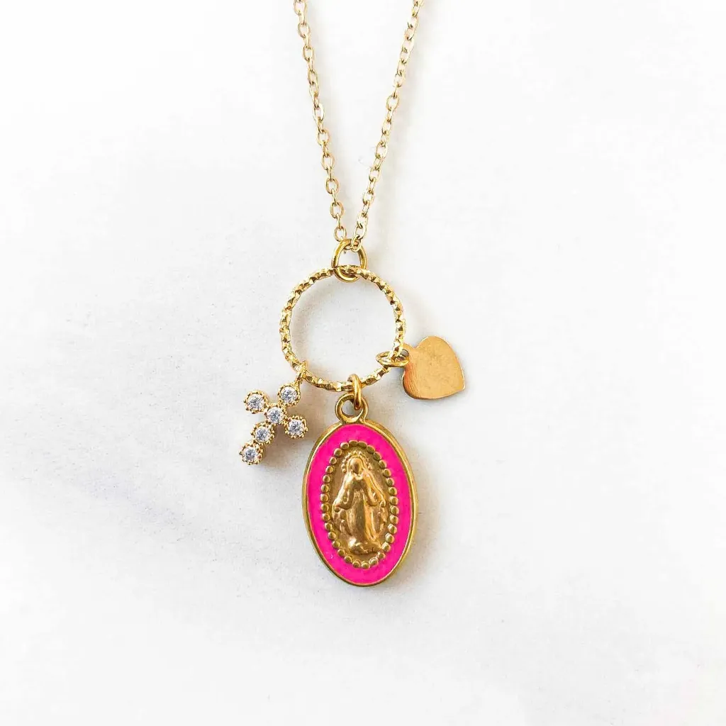 Collier LITCHI - "Grappe Marie" fuschia