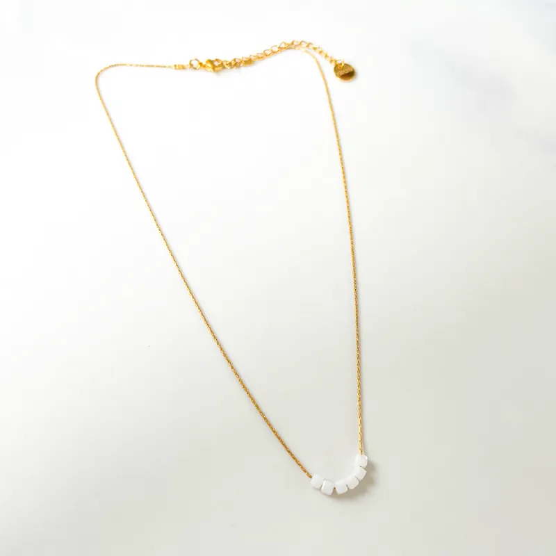 Collier LITCHI - "SIMPLY SQUARE" blanc