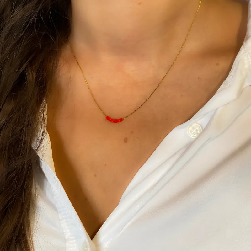Collier LITCHI - "SIMPLY SQUARE" rouge